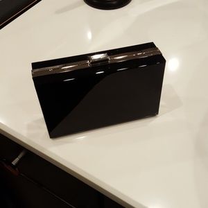 Rachel Zoe Black Patent Box Clutch with Silver Trim